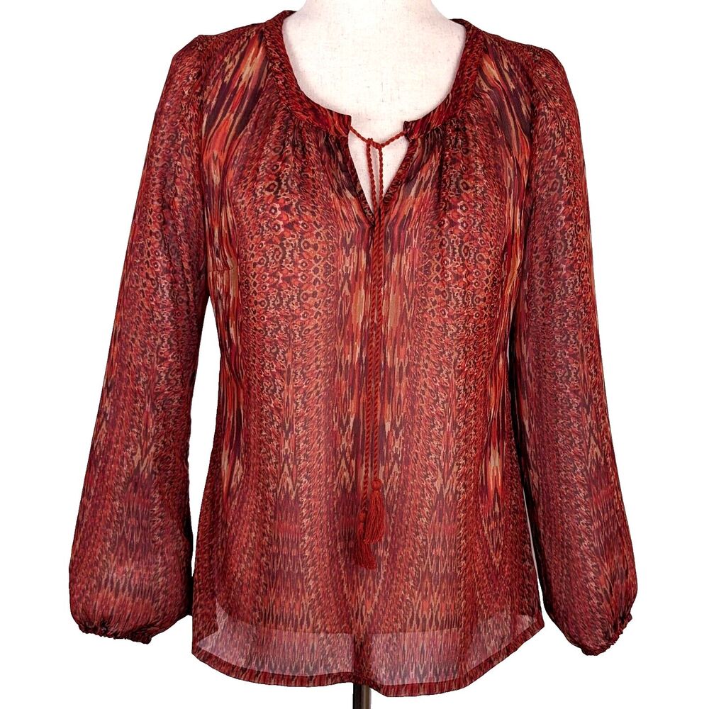 James Perse Womens Size 1 (S) Red Sheer Chiffon Pullover Tassle Tie Top